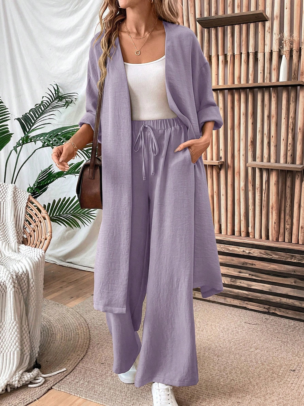 Amazon cross-border fashion casual suit spring & falllongcardigantopsloose pantstwo-piece setlooseslimming look