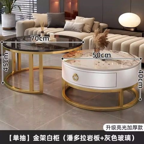 Rock slab coffee table accessible luxury modern casual round small apartment tea table living room for home tea table new arrival normcore marble