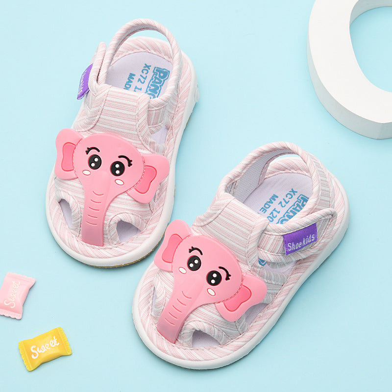 Baby cloth sandals for boys, summer, ages 0-1-2-3 years, infant anti-slip soft sole squeaky shoes, girls' first walker shoes, baby shoes