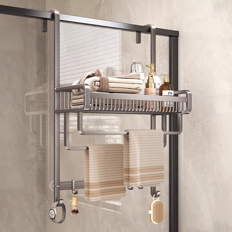 Shower room, glass door, rear shelf, no punching, bath towel rack, bathroom space aluminum towel rack, storage and hanging shelf.