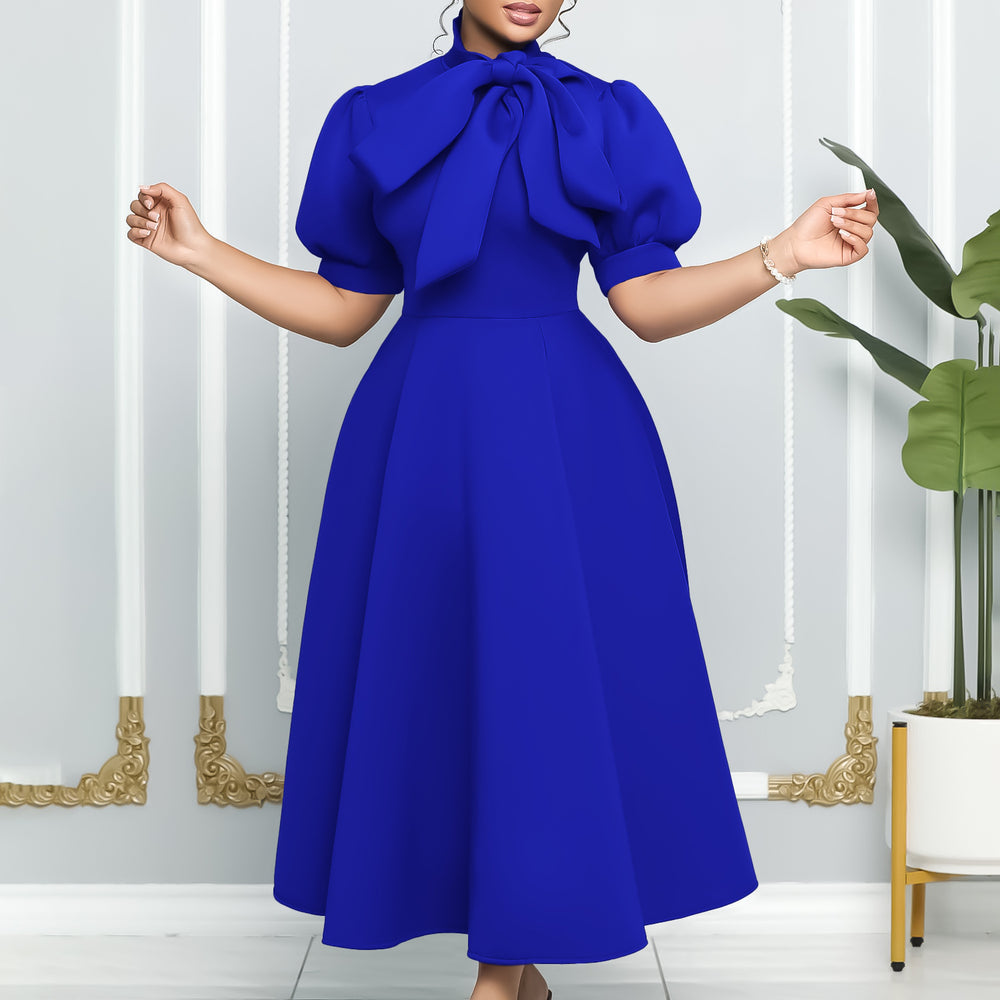 summer new european and american cross-border short-sleeve tie-up bowknot puffy ball gown european and american dress
