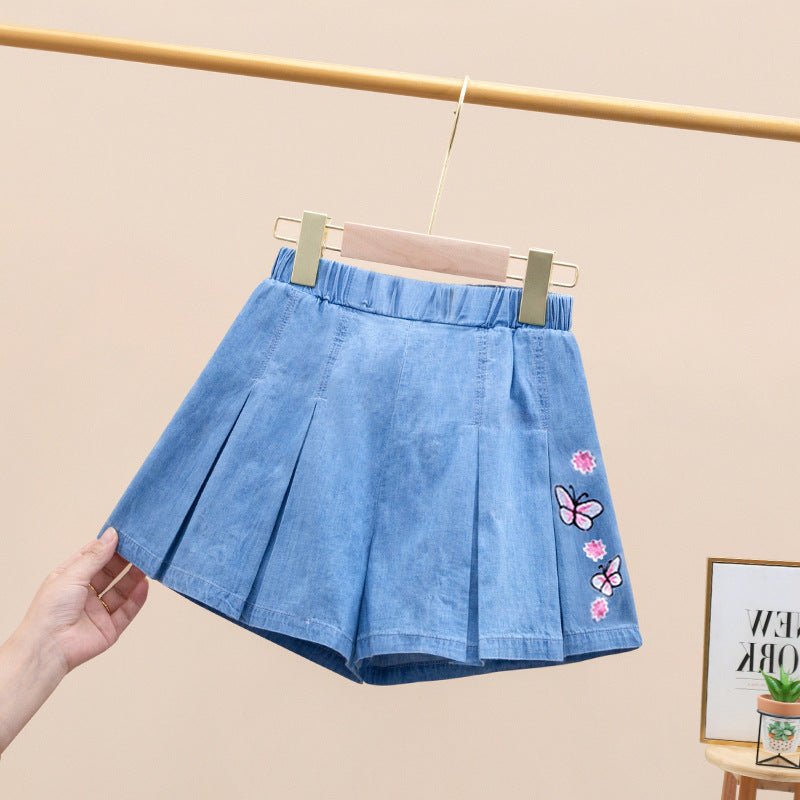 Girls' summer lightweight shorts: kids' summer tencel denim shorts for outwear,  new styles, trendy skirt pants for older girls