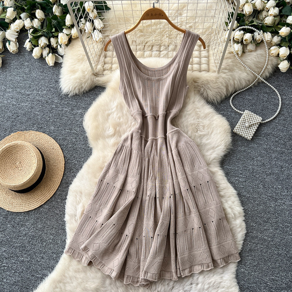 Pure desire style u neck sleeveless knittingcut outdress women's summer k-style purple waist slimming look a-line skirt petites