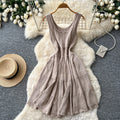 Pure desire style u neck sleeveless knittingcut outdress women's summer k-style purple waist slimming look a-line skirt petites