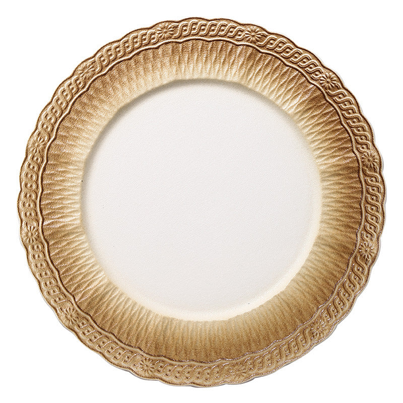 Ins embossed light luxury ceramic dinner plate - nordic high-end style for restaurants, hotels, steak, and dim sum presentation