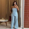 European and american cross-border women's fashion:  summer new collection - striped asymmetrical cami top and wide-leg pants set