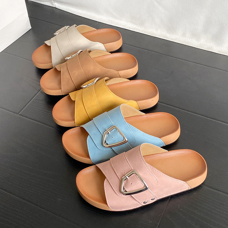 2025 new french retro chunky sole single buckle french sandals & slippers - summer outdoor wear, unisex, export quality