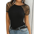 women's fashion: european & american sexy slim-fit cutout ribbed top - stylish and versatile short-sleeve crew neck t-shirt