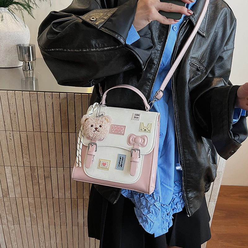 2025 new autumn/winter chic bear crossbody bag, fashionable versatile backpack, unique design double shoulder bag, casual women's bag
