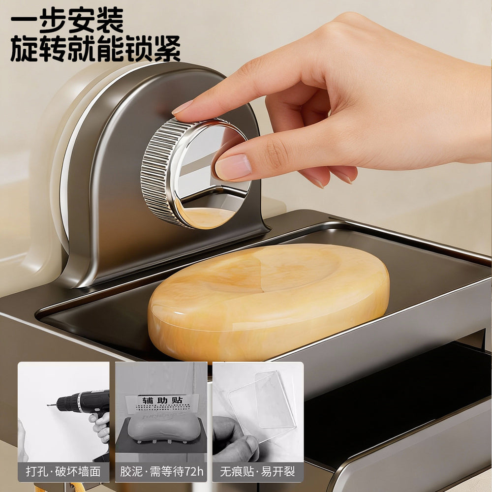 Suction cup soap dish bathroom soap sponge storage rack wall-mounted punch-free soap dish drain rack for home high-end