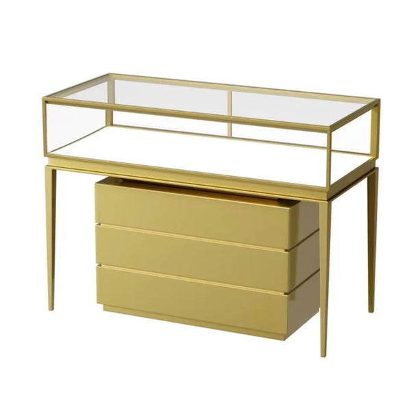Source Factory Wood Metal LED Lights High Block Jewelry Display Cabinet Jewelry Store Commercial Display Stand Storage
