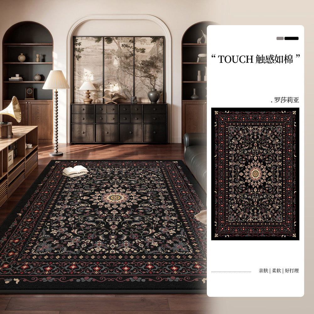 Carpet living room persian retro high-end no-wash and wipeable bedside bedroom carpet full large area black cross-border