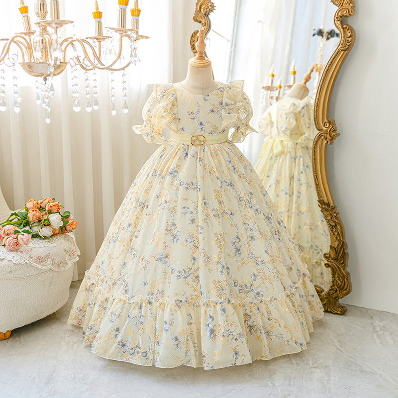 Export ready-made kids dress chiffon floral princess dress little girl model frenchdresskids dress