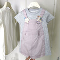 Girls' summer outfit  new style patchwork fake two-piece suspender short sleeve girl's baby t-shirt dress top for toddler, little kid, and big kid - trendy