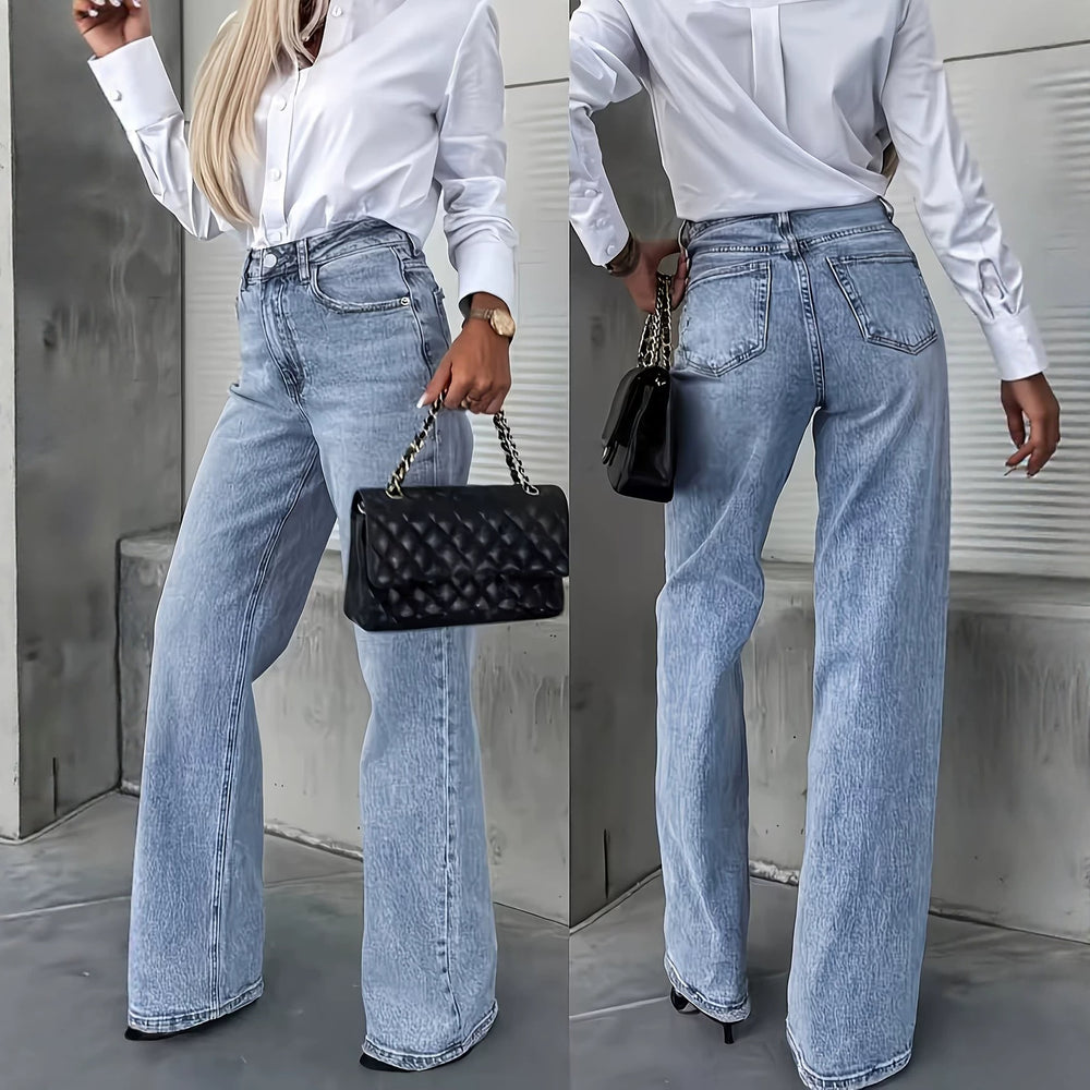 Jeans women's high waist wide leg slightly flared pants drapedslimming lookmop pants cross-border hot-selling women's summer thin style