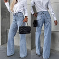 Jeans women's high waist wide leg slightly flared pants drapedslimming lookmop pants cross-border hot-selling women's summer thin style