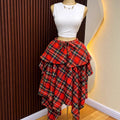 European and american cross-border women's fashion:  summer new arrival - high-waisted tie-waist plaid asymmetrical midi a-line skirt