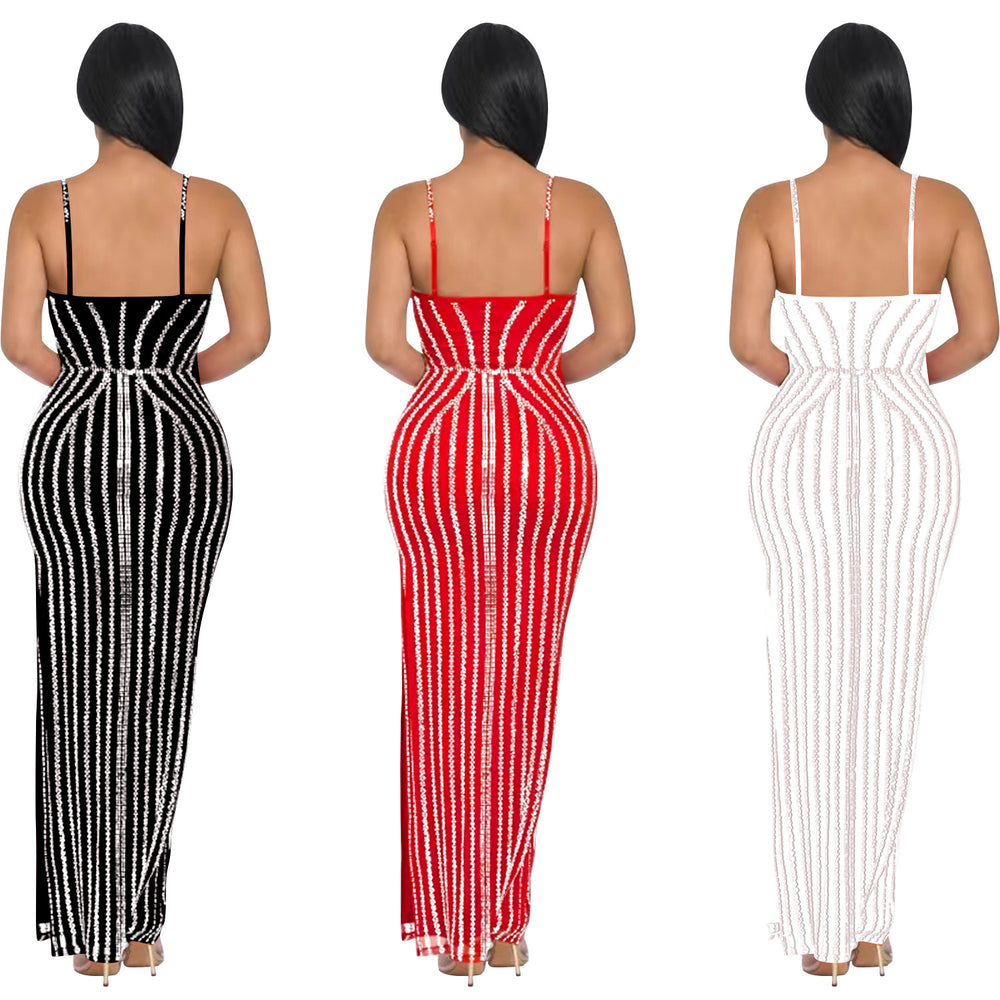C6761 cross-border   fashion women's solid color bandeau hotfix rhinestone cami maxi dress