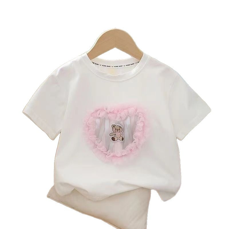 Girls' cartoon crew neck t-shirt -  summer new arrival - cute, lightweight, short-sleeve kids' top - casual children's clothing