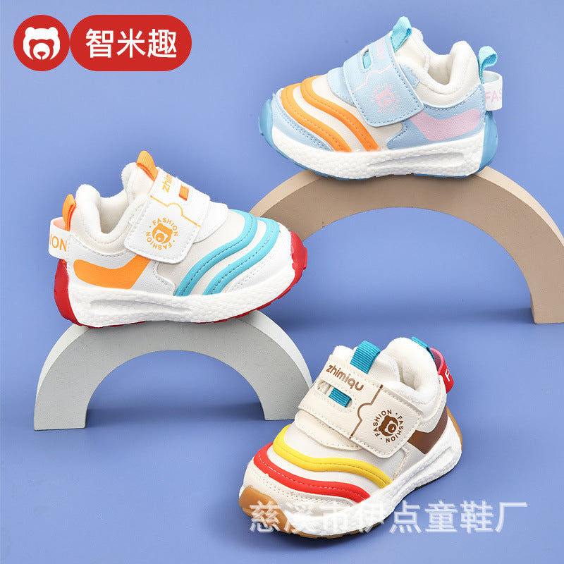 Toddler shoes for baby boys 0-1-3 years old, autumn/winter infant and toddler shoes for baby girls, soft sole non-slip, fleece-lined, extra thick cotton shoes