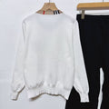 2025 fall/winter new arrival: plaid patchwork crewneck embroidered knit top and pants two-piece set for export