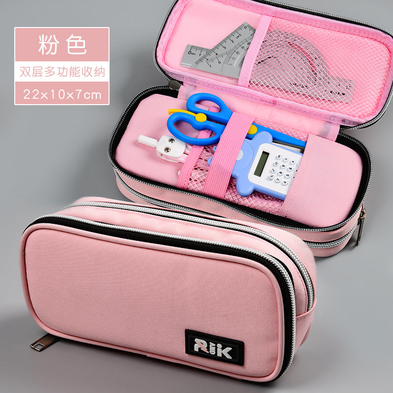 Elementary school stationery box Multi-layer large-capacity pencil case ins wind solid color stationery bag Advanced sense junior high school pencil bag customization