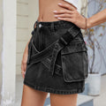 European and american cross-border e-commerce women's summer new arrivals:  washed distressed pocket patchwork cargo denim midi skirt