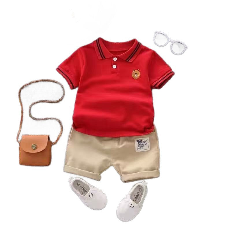 Kids' summer cotton linen short-sleeve set: boys' cartoon deer print shirt, korean style casual two-piece outfit - cross-border wholesale
