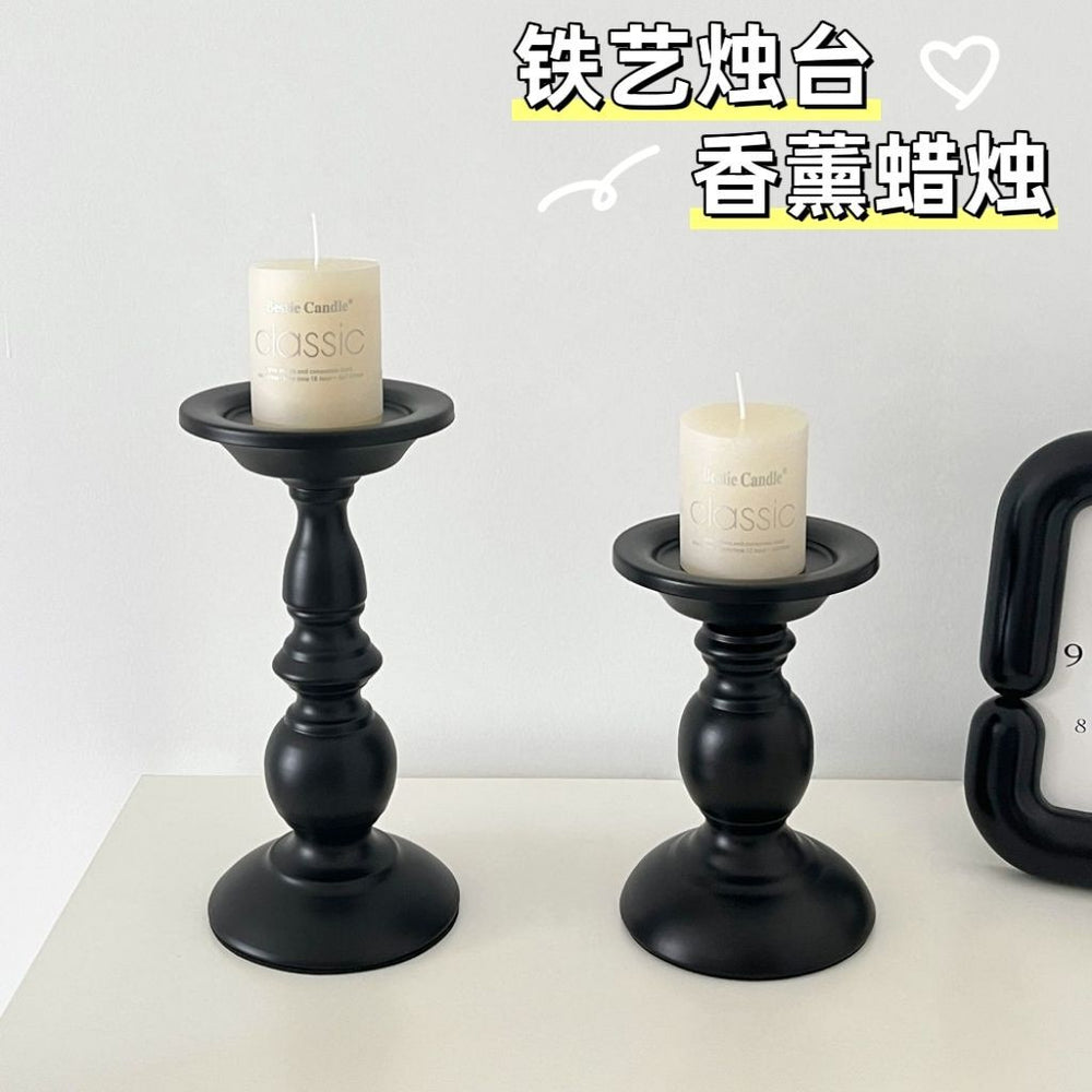 Quirky & creative retro black roman column candle holder - iron art decorative tabletop accent for aromatherapy candles