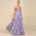 C7751 cross-border  new women's tube top fishbone floral pleated long evening dress fairy chiffon long skirt