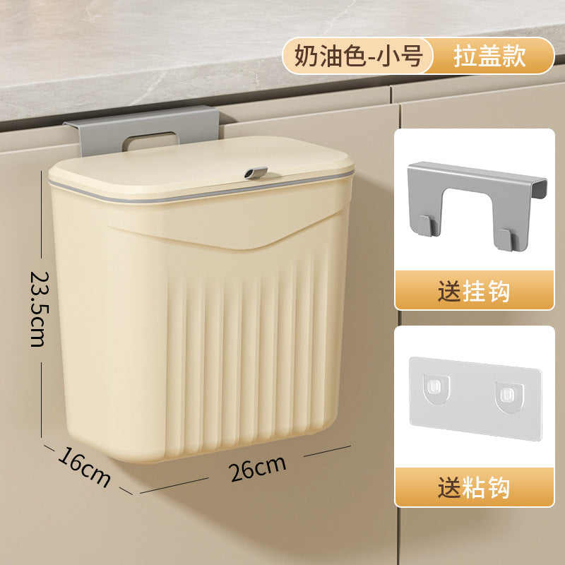 Kitchen hanging trash can for home cabinet wall hanging storage bucket plastic toilet bathroom trash can with lid wholesale