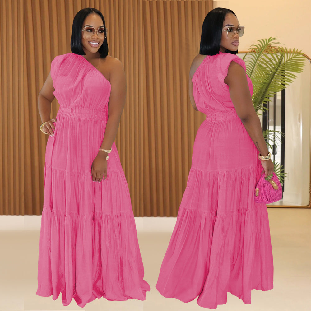 C7389 cross-border   fashion women's elegant off-the-shoulder lightweight summer dress