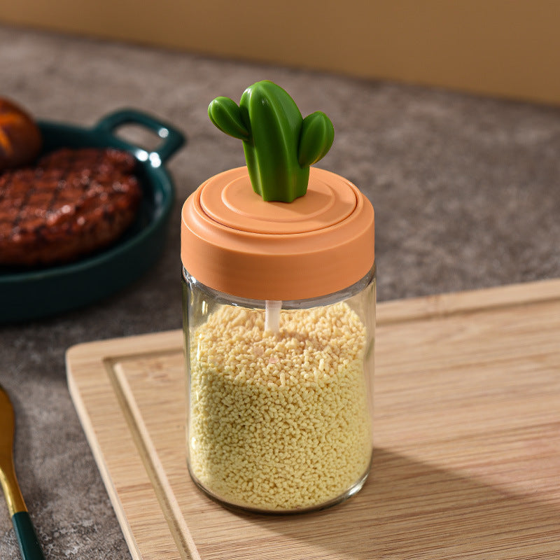 Kitchen spice jar set - home use oil, salt, sauce, vinegar combination set - condiment storage box - cactus glass seasoning jar bottle