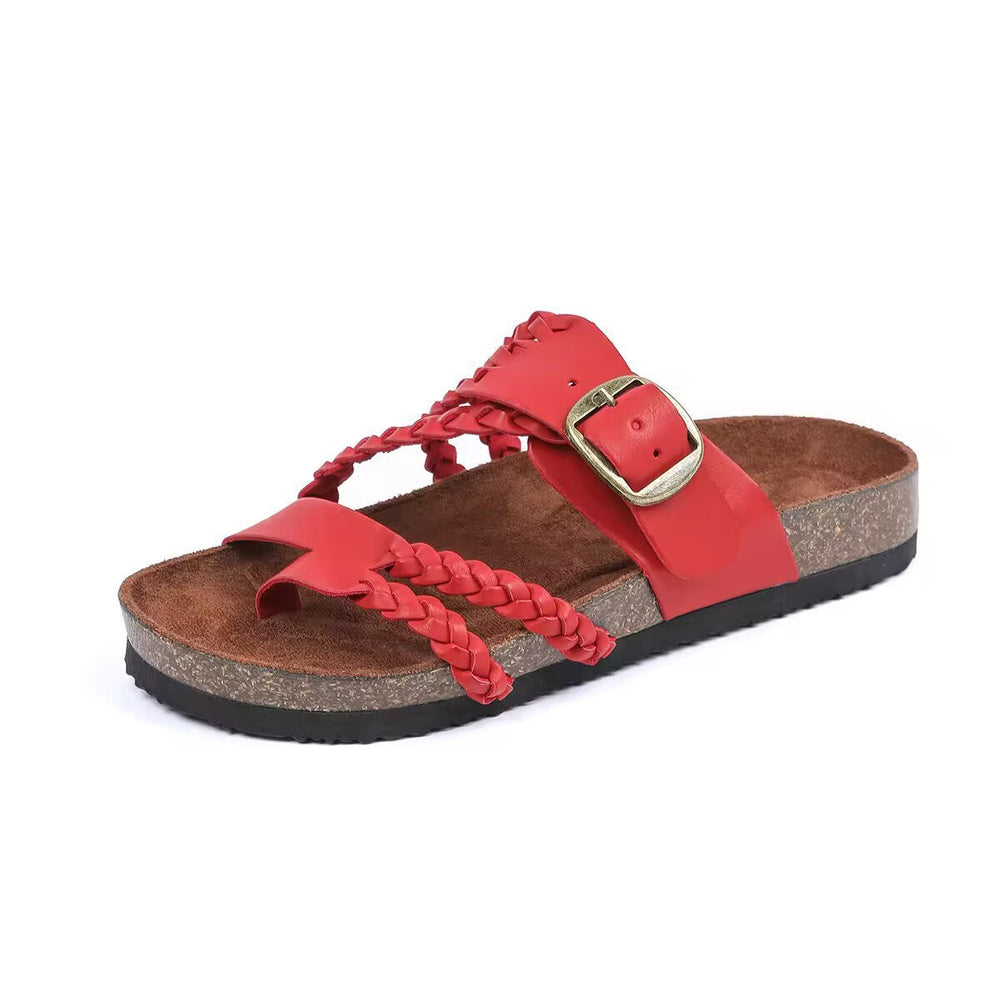 Exportplus sizesoft bottom slippers women's outer wear open toe retro belt new arrival beach slippers toe flip-flops wholesale