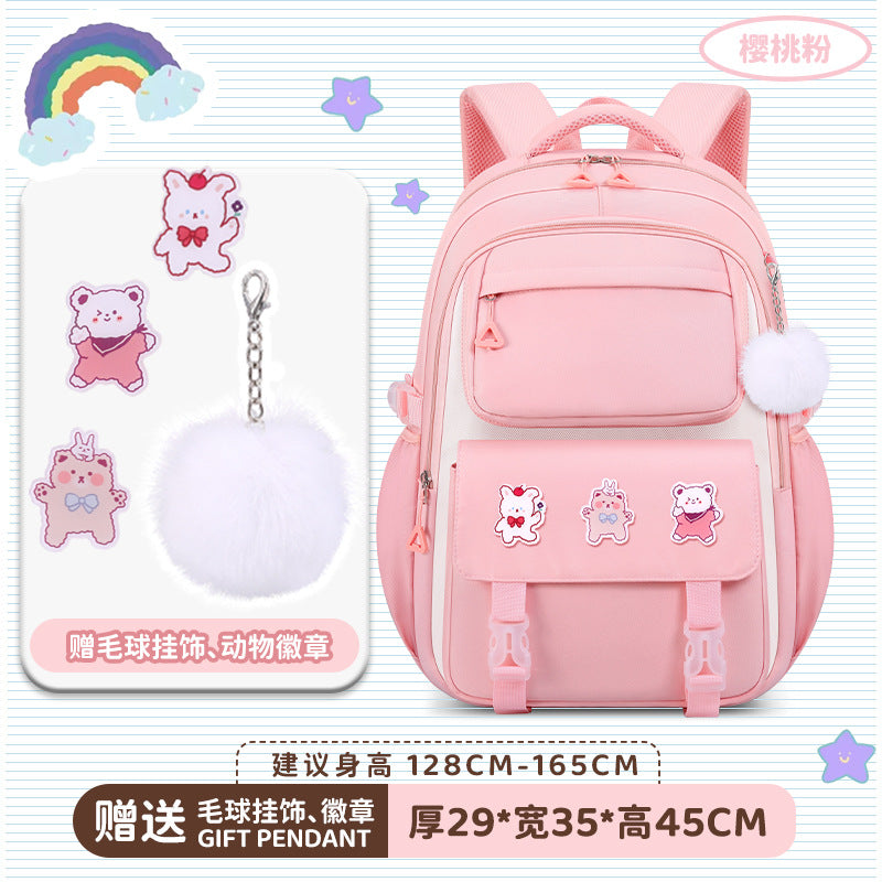 New arrival primary and secondary school students backpack large capacity burden reduction spine protection student school bag small stuffed pendant and pin storage