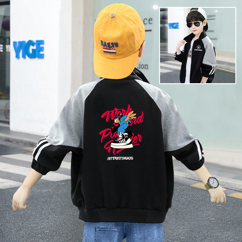 Stylish boys' spring/autumn long-sleeve jacket, middle and young children's autumn jacket, girls' baby zip-up top, children's sweatshirt