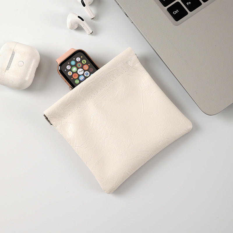 New retro shrapnel automatic tight mouth storage bag simple mini earphone bag small mouth red envelope portable change bag