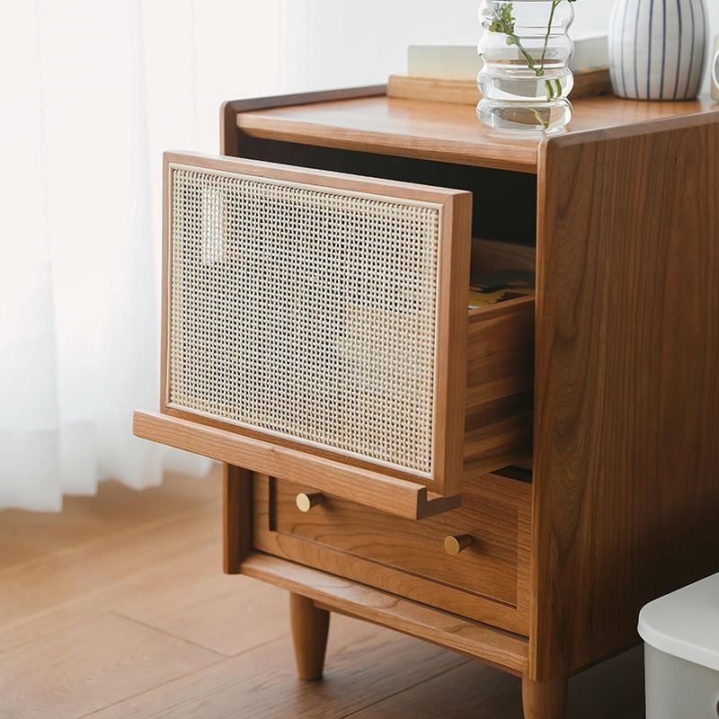 Japanese solid wood bedside table rattan bedroom wabi-sabi storage cabinet casual night light drawer medieval storage sofa side cabinet