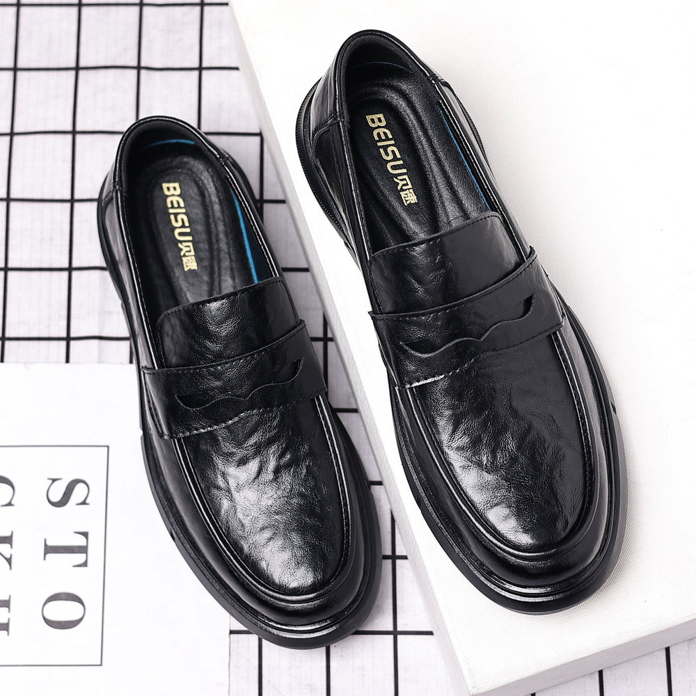 Casual leather shoes for men spring live broadcast british business formal wear hand-grabbed pattern soft leather soft bottom slip-on men's leather shoes