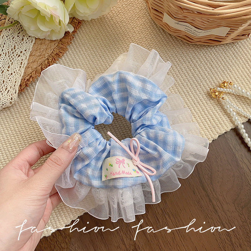 Hair tie women's classy style fashion cream white polka dot lace double layer large intestine hair rope tie hair durable headband