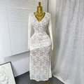 Autumn french chic sexy lace cutout v-neck long sleeve slimming fishtail maxi dress for women (export)