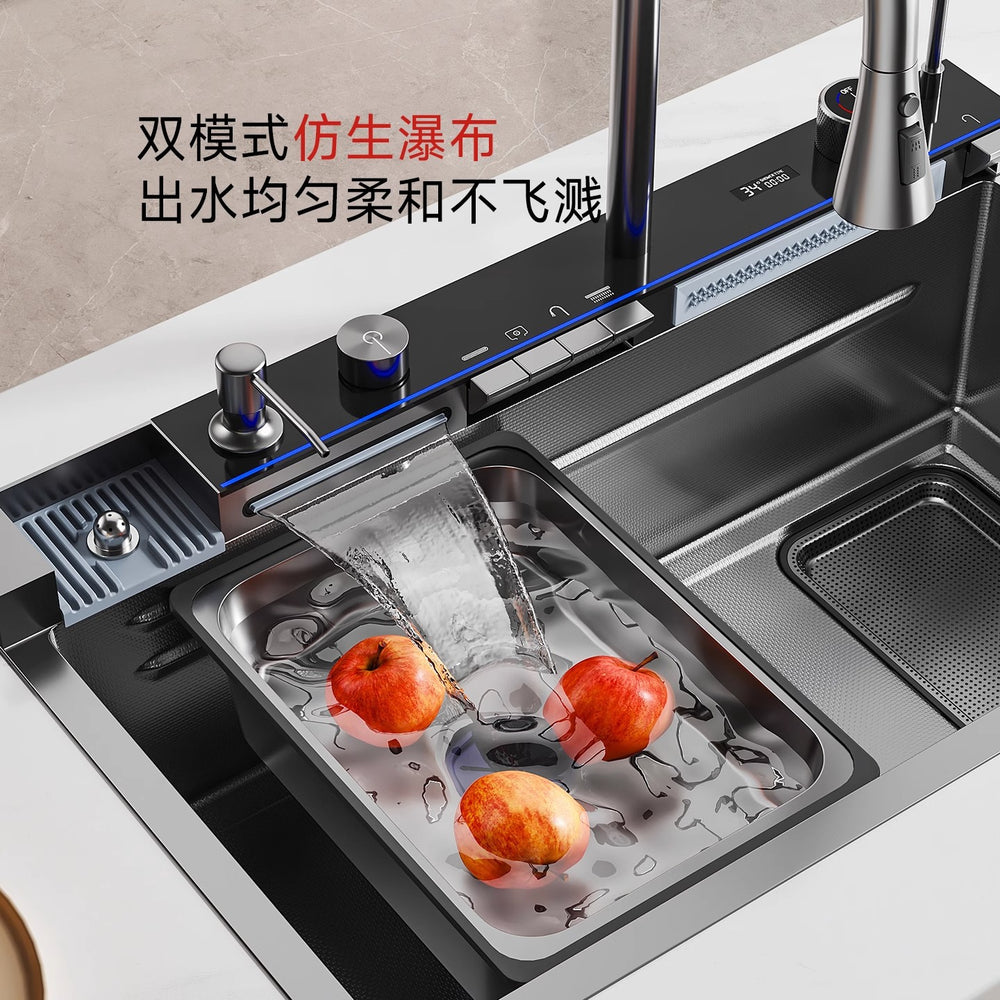 Extra thick 5.0 whale rain dance waterfall 304 kitchen honeycomb sink single slot digital display thickened stainless steel vegetable basin