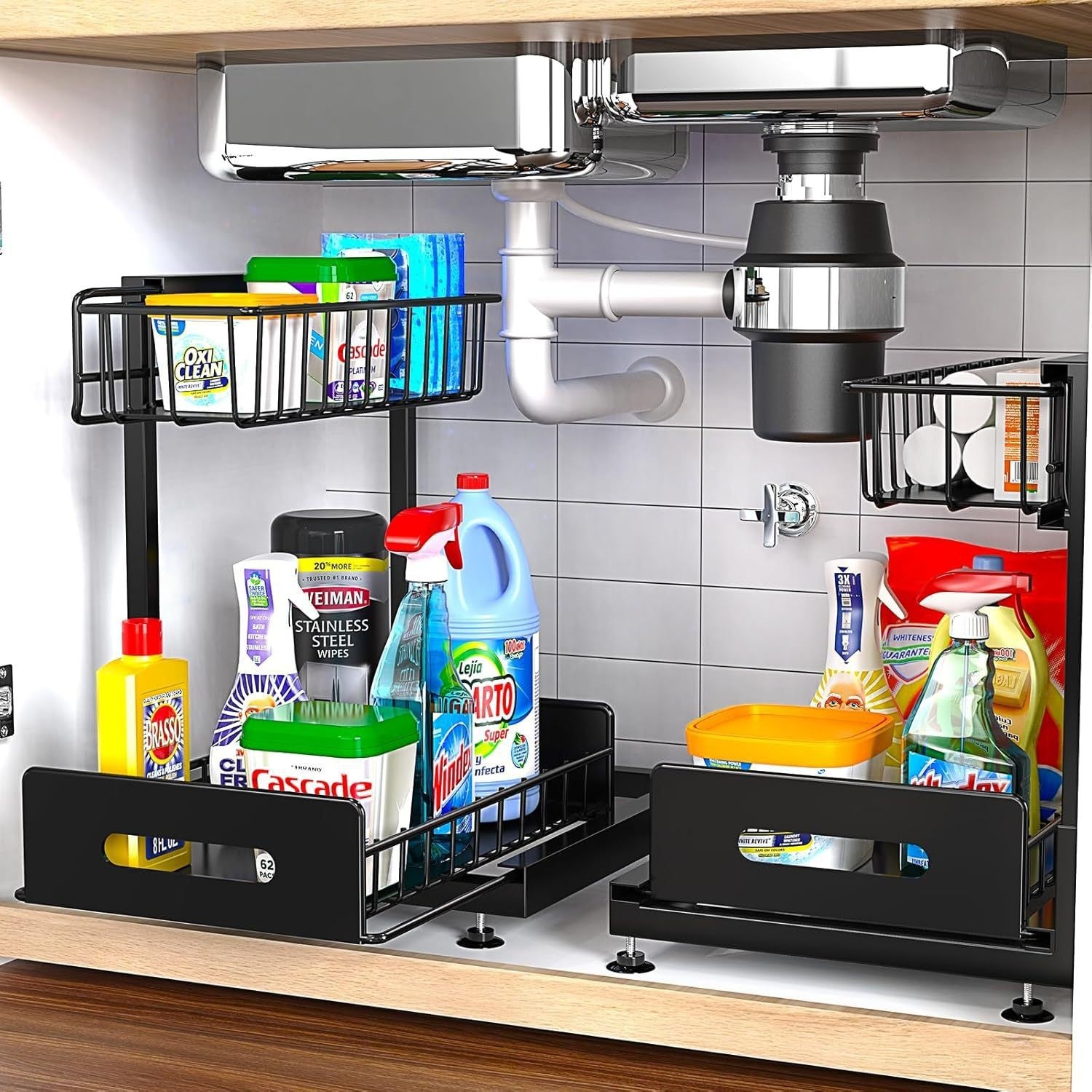 Spot Cross-border Kitchen Storage Shelf Under Sink Storage Pull-out Basket Multifunctional Kitchen Seasoning Rack Storage Rack