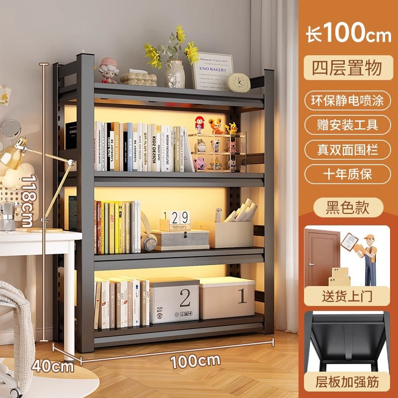 Multi-tier floor storage rack, steel bookshelf for home, living room, bedroom, kids' picture book organizer, simple iron art bookcase