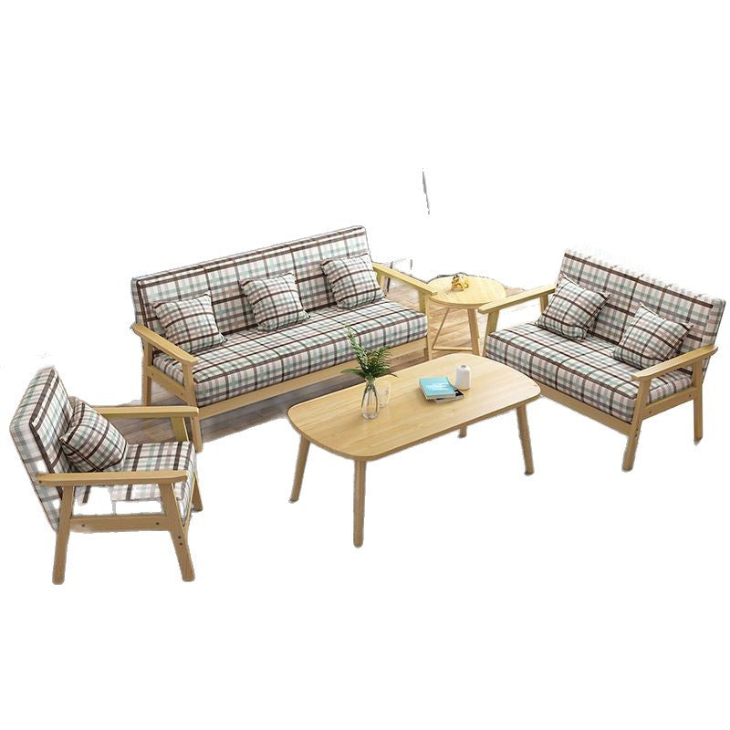 Solid wood sofa and coffee table set - modern minimalist fabric three-seater office chair for small apartment living rooms and rental properties