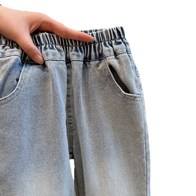 New spring trendy girls' jeans: korean style fashionable and stylish casual pants for kids - versatile children's clothing