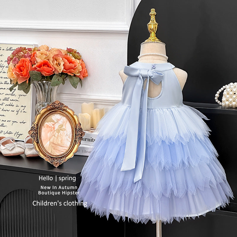 Girls' dress  summer new arrival: ethereal french gradient feather gauze princess dress