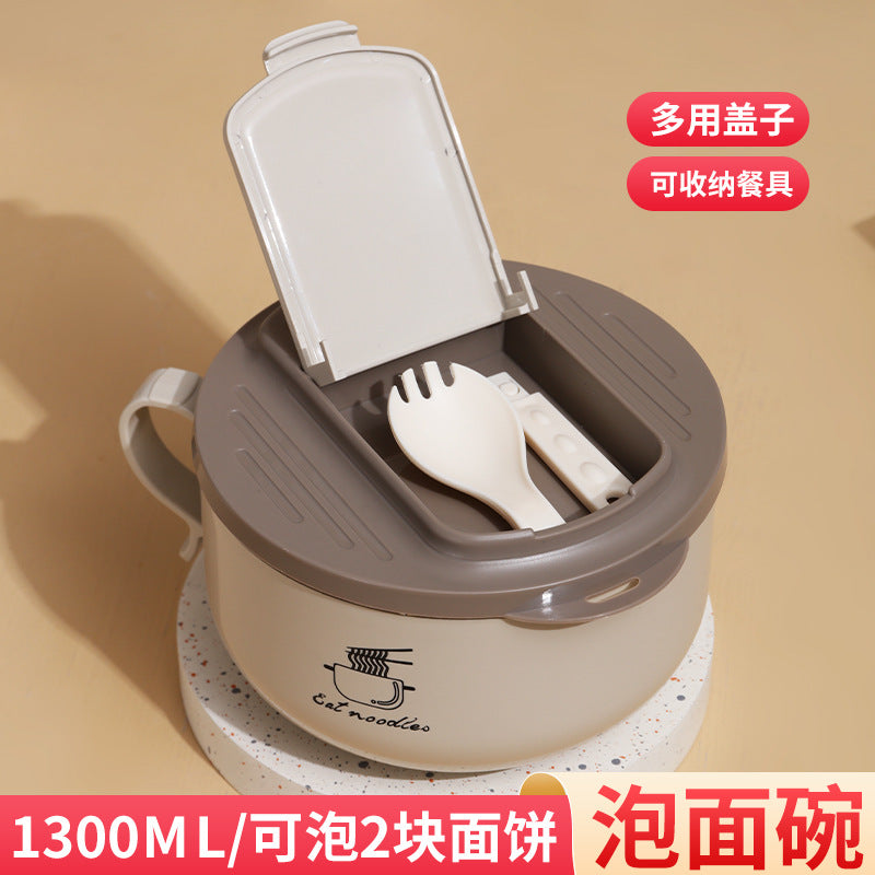 304 stainless steel instant noodle bowl with strainer, collapsible noodle cup, folding cutlery, airtight lunch box with lid, student dormitory meal container