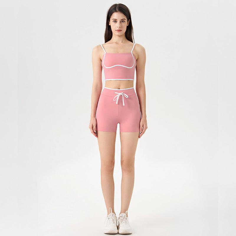 new arrivalcontrast color white striped running drawstring pants shorts three-quarter pants sports intimates bra yoga suit for women