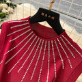 Frenchclassy sense of hot diamond round neck vest dress women's high waist waist fishtail skirt work clothingsense of design long skirt
